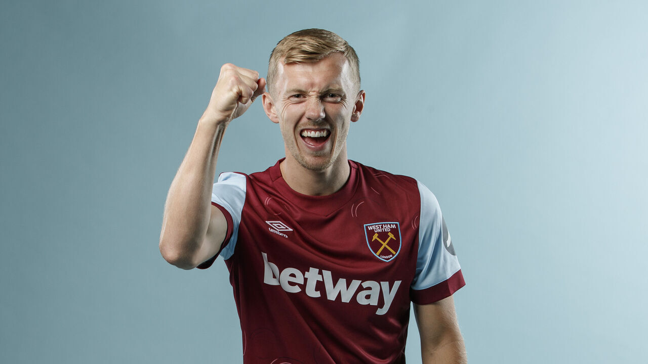 LONDON, ENGLAND - AUGUST 14: West Ham United unveil new signing James Ward-Prowse at London Stadium on August 14, 2023 in London, England.