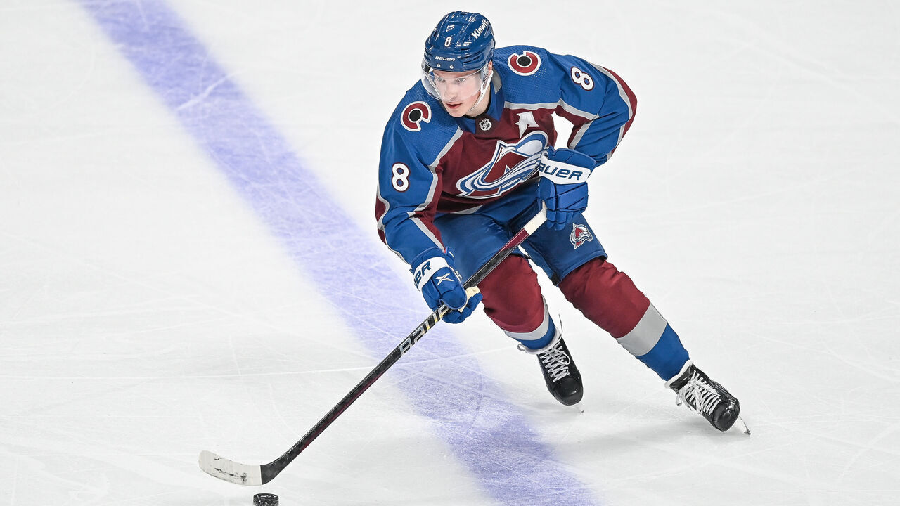 DENVER, COLORADO - APRIL 18: Cale Makar #8 of the Colorado Avalanche skates against the Seattle Kraken in the third period of Game One in the First Round of the 2023 Stanley Cup Playoffs at Ball Arena on April 18, 2023 in Denver, Colorado.