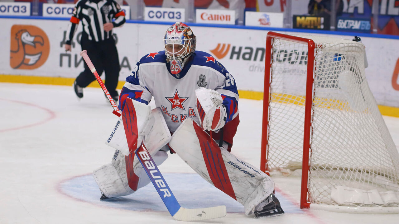 SAINT PETERSBURG, RUSSIA - 2022/04/02: CSKA Hockey Club player, Ivan Fedotov (No.28) seen in action during the Kontinental Hockey League, Gagarin Cup, KHL 2021/22 between SKA Saint Petersburg and CSKA Moscow at the Ice Sports Palace. (Final score; SKA Saint Petersburg 1:3 CSKA Moscow).