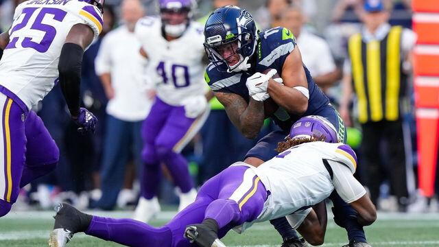 SEATTLE, WASHINGTON - AUGUST 10: Wide receiver Jaxon Smith-Njigba #11 of the Seattle Seahawks makes a catch during the first half of a preseason game against the Minnesota Vikings at Lumen Field on August 10, 2023 in Seattle, Washington.