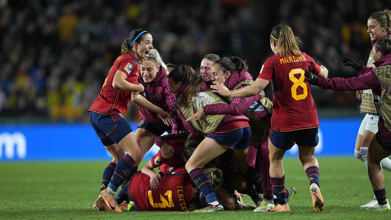 AUCKLAND, NEW ZEALAND - AUGUST 15: Olga Carmona of Spain celebrates the second goal during the FIFA Women's World Cup Australia & New Zealand 2023 Semi Final match between Spain and Sweden at Eden Park on August 15, 2023 in Auckland, New Zealand.