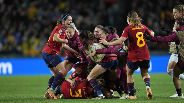 AUCKLAND, NEW ZEALAND - AUGUST 15: Olga Carmona of Spain celebrates the second goal during the FIFA Women's World Cup Australia & New Zealand 2023 Semi Final match between Spain and Sweden at Eden Park on August 15, 2023 in Auckland, New Zealand.