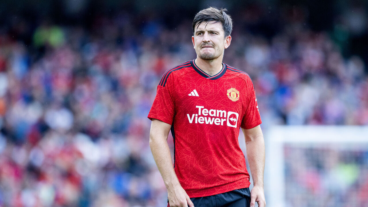 DUBLIN, IRELAND: August 6: Harry Maguire #5 of Manchester United during the Manchester United v Athletic Bilbao, pre-season friendly match at Aviva Stadium on August 6th, 2023 in Dublin, Ireland.
