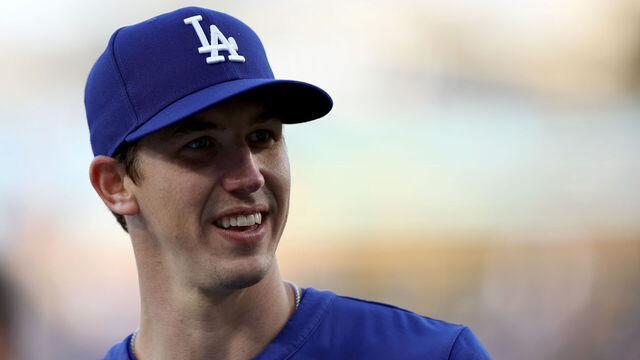 LOS ANGELES, CALIFORNIA - MAY 16: Walker Buehler #21 of the Los Angeles Dodgers smiles before the game against the Arizona Diamondbacks at Dodger Stadium on May 16, 2022 in Los Angeles, California.