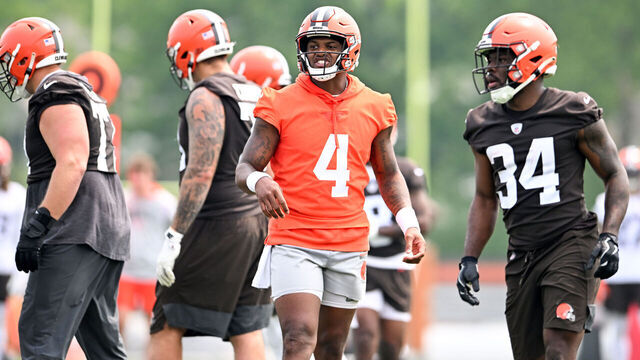 BEREA, OHIO - JUNE 06: Deshaun Watson #4 of the Cleveland Browns runs a drill during the Cleveland Browns mandatory veteran minicamp at CrossCountry Mortgage Campus on June 6, 2023 in Berea, Ohio.