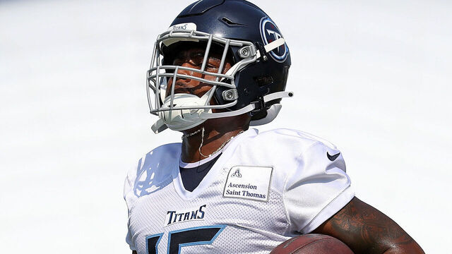 NASHVILLE, TENNESSEE - JULY 29: Treylon Burks #16 of the Tennessee Titans during training camp at Ascension Saint Thomas Sports Park on July 29, 2023 in Nashville, Tennessee.