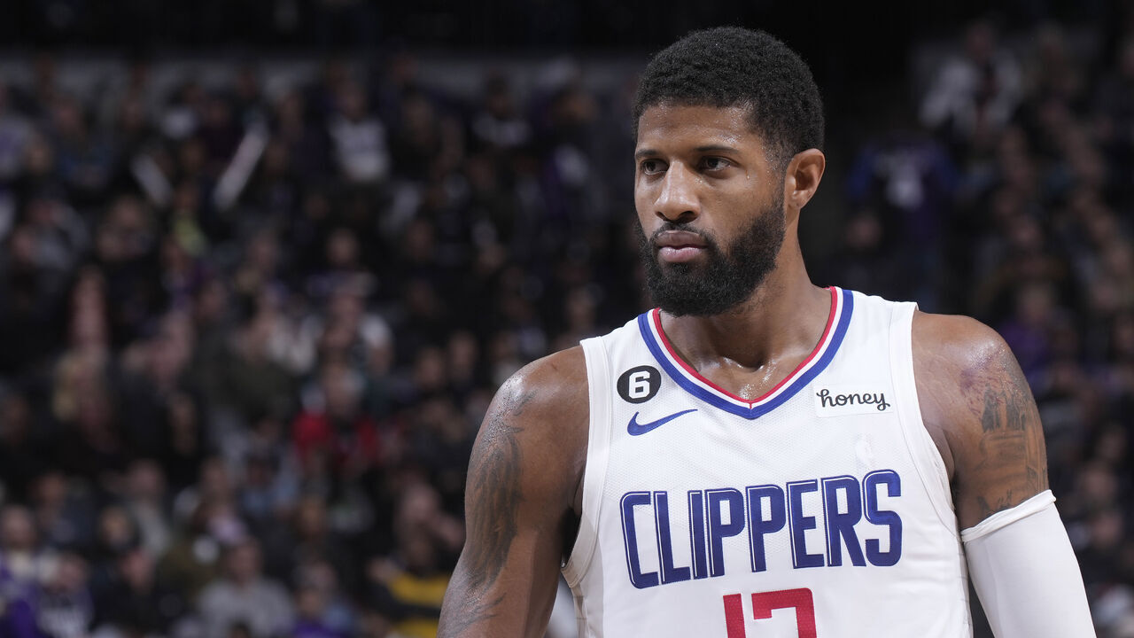 SACRAMENTO, CA - MARCH 3: Paul George #13 of the Los Angeles Clippers looks on during the game against the Sacramento Kings on March 3, 2023 at Golden 1 Center in Sacramento, California. NOTE TO USER: User expressly acknowledges and agrees that, by downloading and or using this photograph, User is consenting to the terms and conditions of the Getty Images Agreement. Mandatory Copyright Notice: Copyright 2023 NBAE