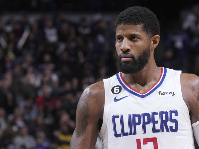 SACRAMENTO, CA - MARCH 3: Paul George #13 of the Los Angeles Clippers looks on during the game against the Sacramento Kings on March 3, 2023 at Golden 1 Center in Sacramento, California. NOTE TO USER: User expressly acknowledges and agrees that, by downloading and or using this photograph, User is consenting to the terms and conditions of the Getty Images Agreement. Mandatory Copyright Notice: Copyright 2023 NBAE