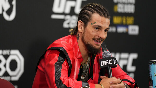 NEWARK, NEW JERSEY - MAY 06: Sean O'Malley speaks with media after the UFC 288 event at Prudential Center on May 06, 2023 in Newark, New Jersey.