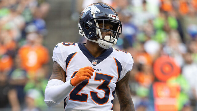 SEATTLE, WASHINGTON - SEPTEMBER 12: Ronald Darby #23 of the Denver Broncos in action against the Seattle Seahawks at Lumen Field on September 12, 2022 in Seattle, Washington.