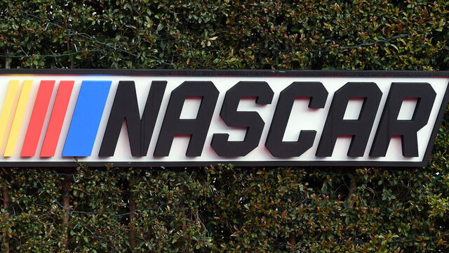 LOS ANGELES, CA - FEBRUARY 05: The Fox NASCAR logo on display prior to the NASCAR Cup Series Busch Light Clash at The Coliseum on February 05, 2023, at the Los Angeles Memorial Coliseum in Los Angeles, CA.