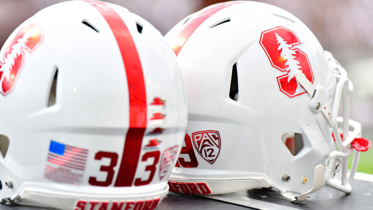 ORLANDO, FLORIDA - SEPTEMBER 14: A couple of Stanford Cardinal helmets sit on the bench during a game against the UCF Knights at Spectrum Stadium on September 14, 2019 in Orlando, Florida.