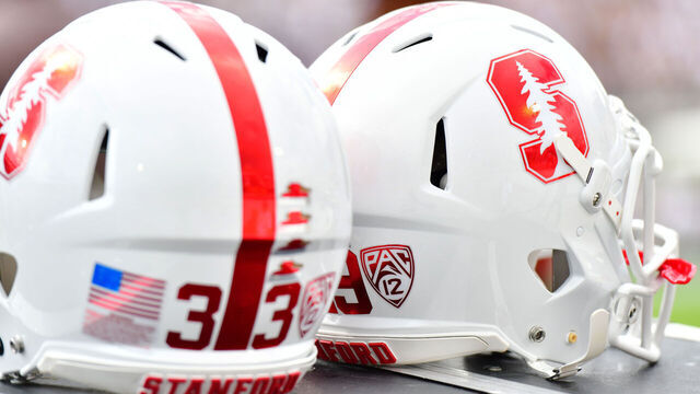 ORLANDO, FLORIDA - SEPTEMBER 14: A couple of Stanford Cardinal helmets sit on the bench during a game against the UCF Knights at Spectrum Stadium on September 14, 2019 in Orlando, Florida.