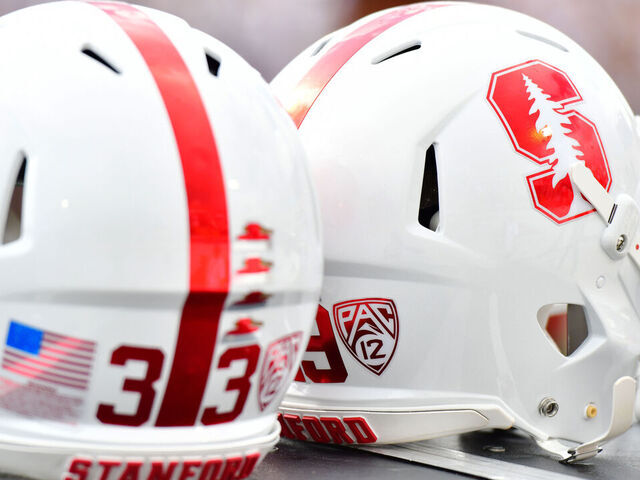 ORLANDO, FLORIDA - SEPTEMBER 14: A couple of Stanford Cardinal helmets sit on the bench during a game against the UCF Knights at Spectrum Stadium on September 14, 2019 in Orlando, Florida.