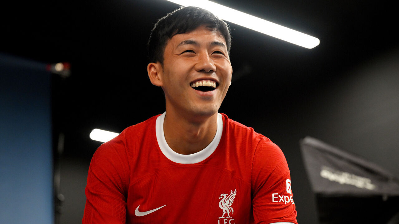 KIRKBY, ENGLAND - AUGUST 18: (THE SUN OUT, THE SUN ON SUNDAY OUT) Wataru Endo new signing of Liverpool at AXA Training Centre on August 18, 2023 in Kirkby, England.