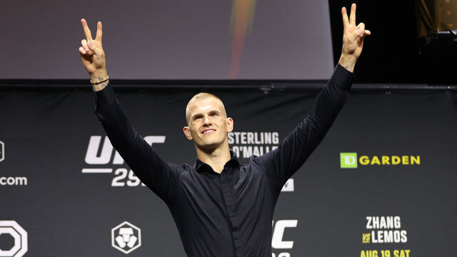 BOSTON, MASSACHUSETTS - AUGUST 17: Ian Garry of Ireland is seen on stage during the UFC 292 press conference at TD Garden on August 17, 2023 in Boston, Massachusetts.
