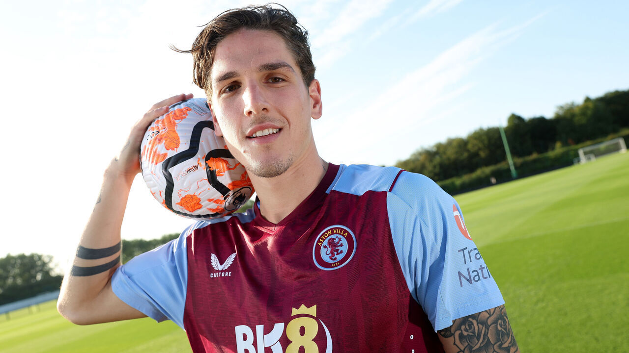 BIRMINGHAM, ENGLAND - AUGUST 17: New signing Nicolo Zaniolo poses for a pictures at Bodymoor Heath training ground on August 17, 2023 in Birmingham, England.