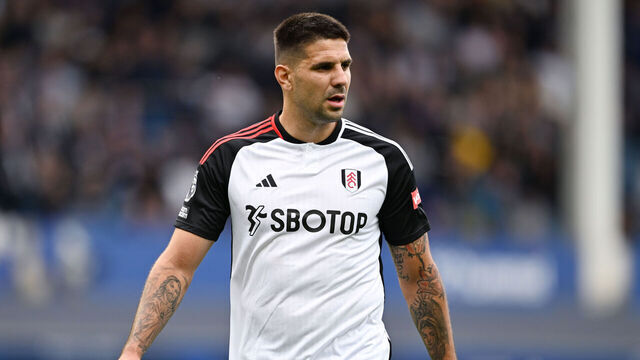 LIVERPOOL, ENGLAND - AUGUST 12: Aleksandar Mitrovic of Fulham looks on during the Premier League match between Everton FC and Fulham FC at Goodison Park on August 12, 2023 in Liverpool, England.
