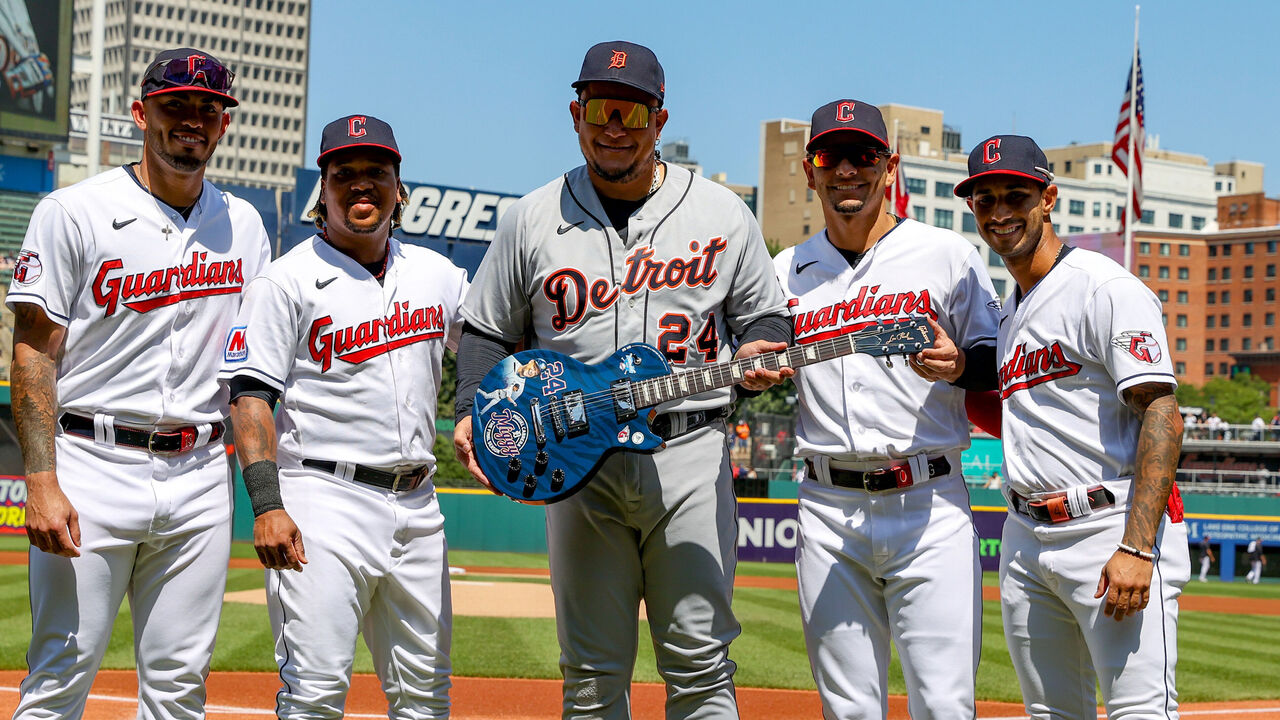 Guardians present Tigers' slugger Miguel Cabrera with guitar as retirement  gift