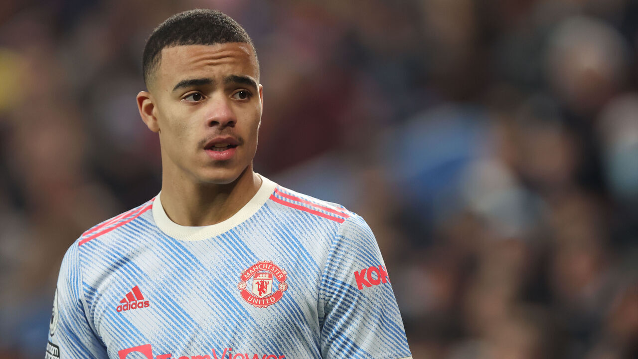 BIRMINGHAM, ENGLAND - JANUARY 15: Mason Greenwood of Manchester United during the Premier League match between Aston Villa and Manchester United at Villa Park on January 15, 2022 in Birmingham, United Kingdom.
