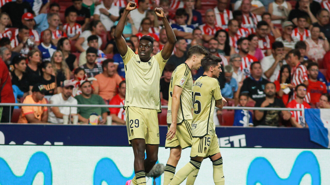 MADRID, SPAIN - AUGUST 14: Samuel Omorodion of Granada celebrates a goal during the Spanish league, La Liga EA Sports, football match played between Atletico de Madrid and Granada CF at Civitas Metropolitano stadium on August 14, 2023, in Madrid, Spain.