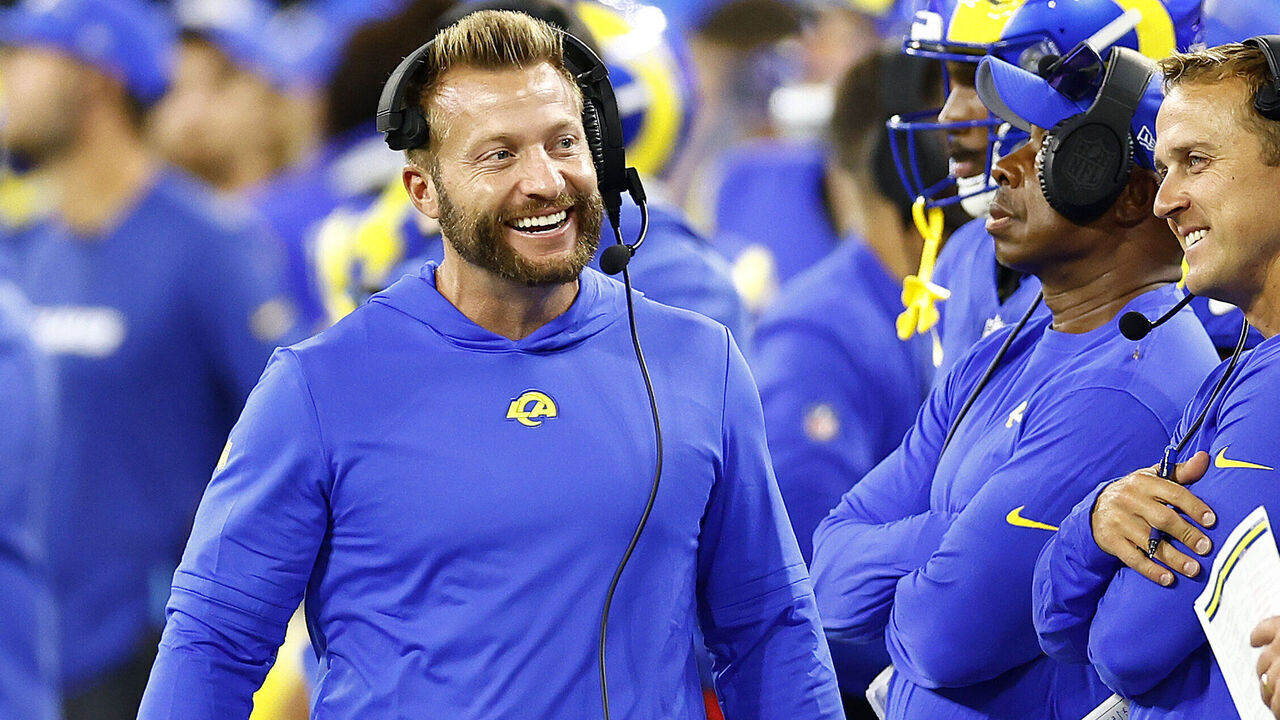 INGLEWOOD, CALIFORNIA - AUGUST 12: Sean McVay of the Los Angeles Rams during a preseason game at SoFi Stadium on August 12, 2023 in Inglewood, California.