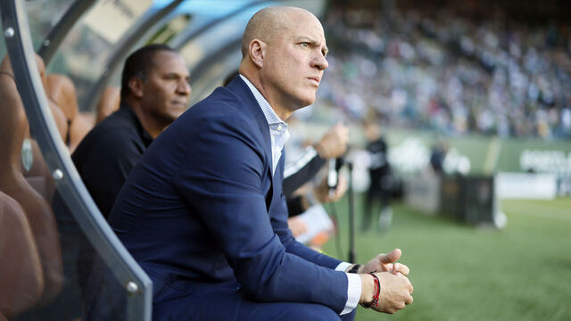 PORTLAND, OREGON - JUNE 11: Head coach Giovanni Savarese of the Portland Timbers watches from the bench prior to the game against the FC Dallas at Providence Park on June 11, 2023 in Portland, Oregon.