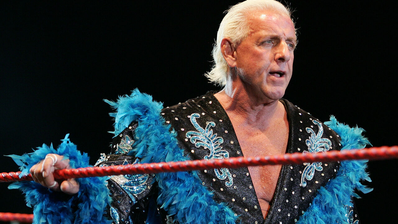 PERTH, AUSTRALIA - NOVEMBER 24: Ric Flair looks on while awaiting the entrance of Hulk Hogan during the Hulkamania Tour at the Burswood Dome on November 24, 2009 in Perth, Australia.