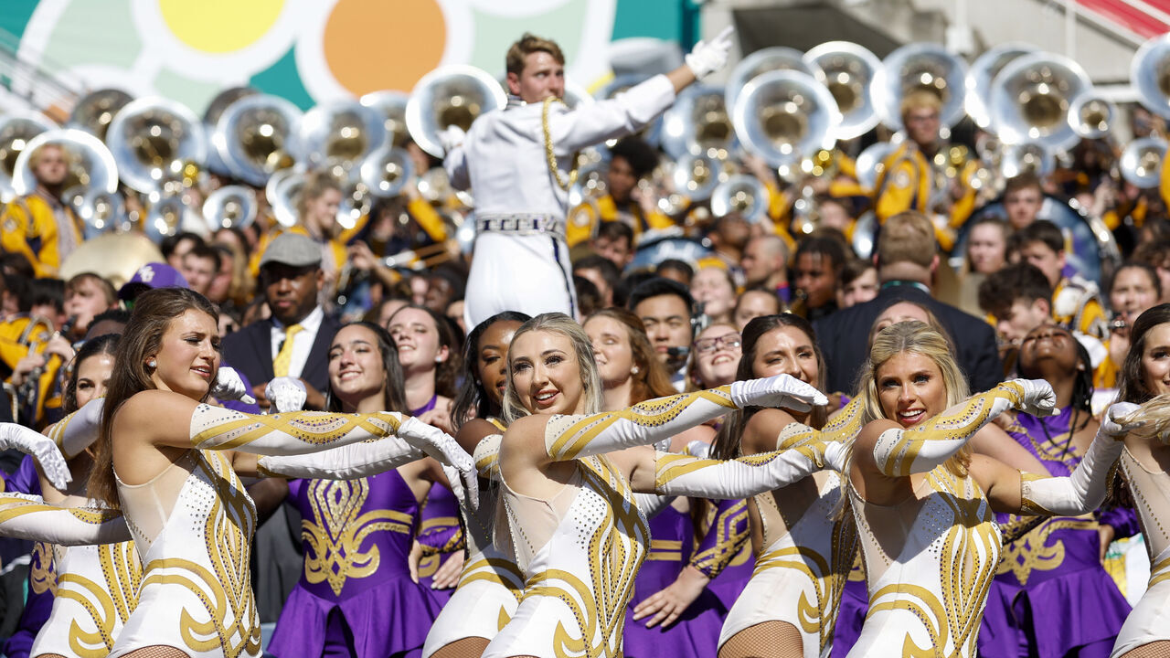 ORLANDO, FL - JANUARY 02: The LSU Golden Girls perform in front of the band during the Cheez-It Citrus Bowl between the LSU Tigers and the Purdue Boilermakers on January 2, 2023 at Camping World Stadium in Orlando, Fl.