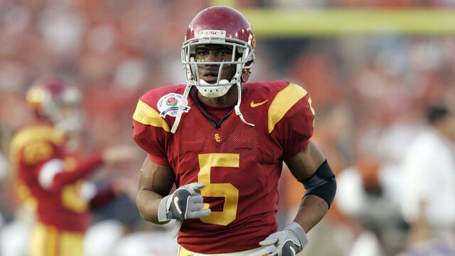 04 JAN 2006: Reggie Bush (5) of the University of Southern California plays against the University of Texas during the BCS National Championship Game at the Rose Bowl in Pasadena, CA. Texas defeated USC 41-38 for the national title. Jamie Schwaberow/NCAA Photos via Getty Images
