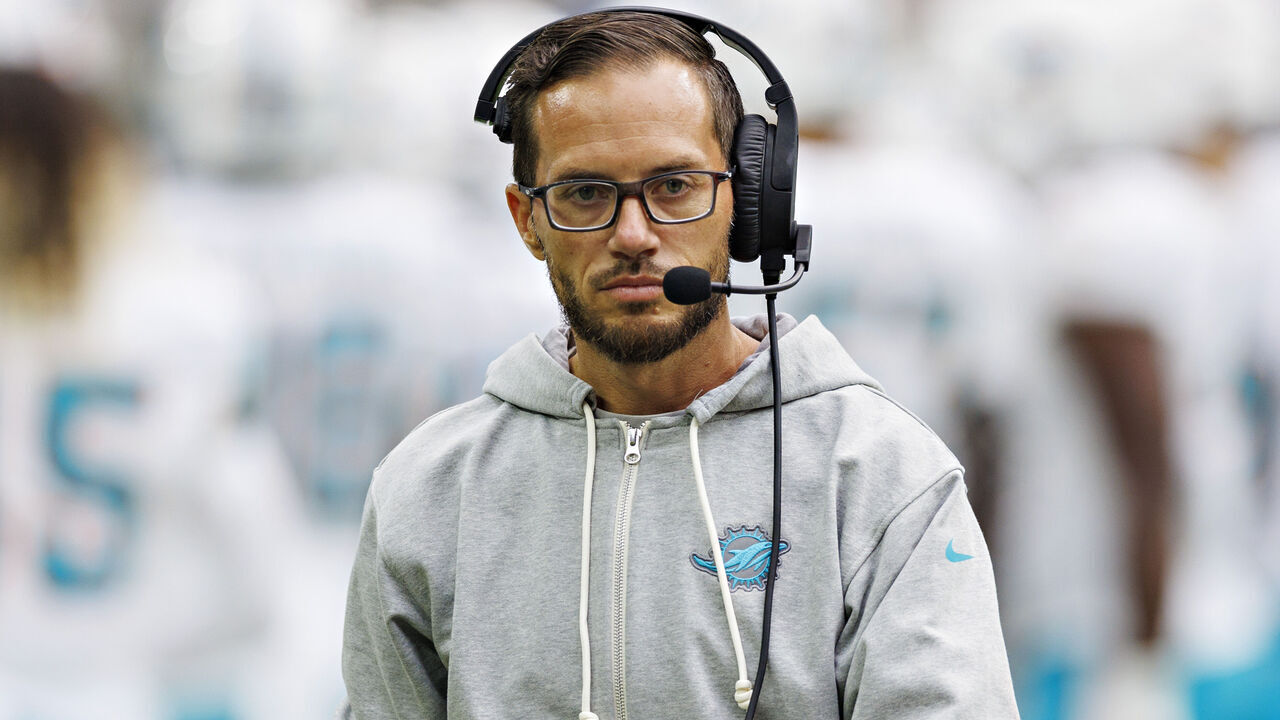 HOUSTON, TEXAS - AUGUST 19: Head Coach Mike McDaniel of the Miami Dolphins on the sidelines during the preseason game against the Houston Texans at NRG Stadium on August 19, 2023 in Houston, Texas. The Dolphins defeated the Texans 28-3.