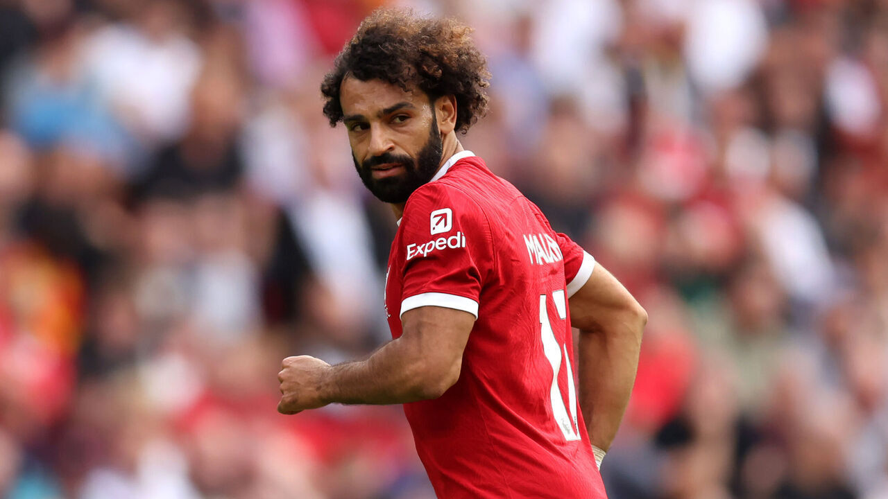 LIVERPOOL, ENGLAND - AUGUST 19: Mohamed Salah of Liverpool looks on during the Premier League match between Liverpool FC and AFC Bournemouth at Anfield on August 19, 2023 in Liverpool, England.