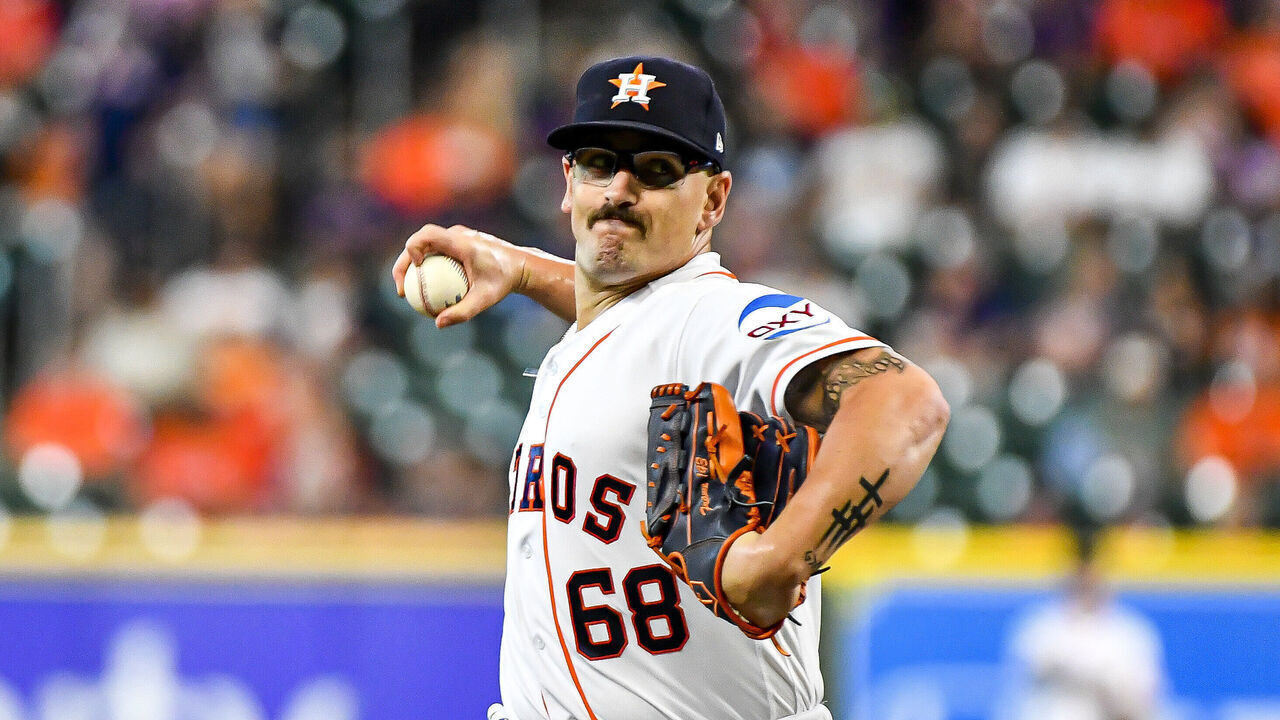 HOUSTON, TEXAS - AUGUST 24: J.P. France #68 of the Houston Astros pitches in the first inning against the Boston Red Sox at Minute Maid Park on August 24, 2023 in Houston, Texas.