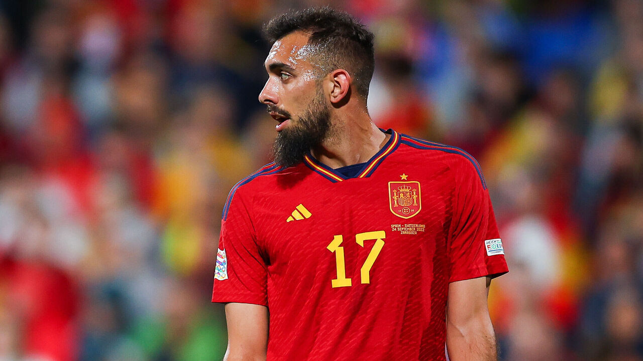 ZARAGOZA, SPAIN - SEPTEMBER 24: Borja Iglesias of Spain looks on during the UEFA Nations League League A Group 2 match between Spain and Switzerland at La Romareda on September 24, 2022 in Zaragoza, Spain.
