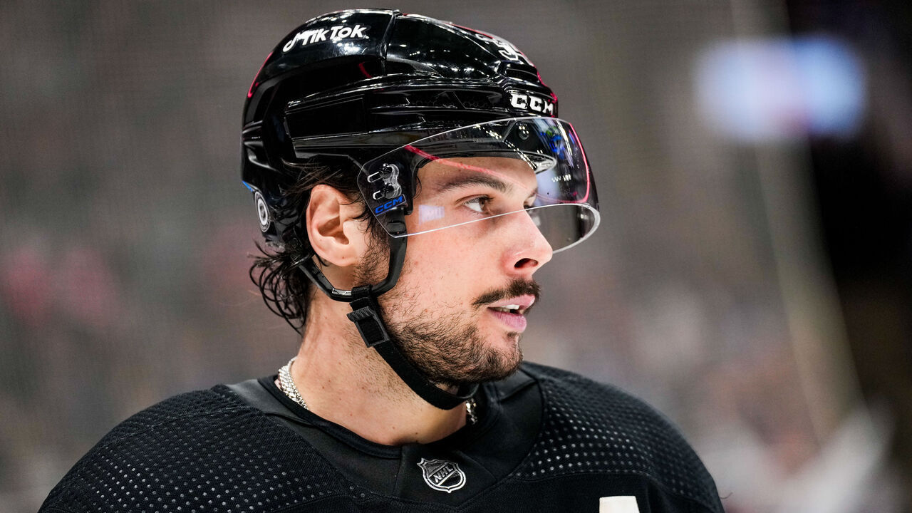 TORONTO, ON - MARCH 29: Auston Matthews #34 of the Toronto Maple Leafs looks on against the Florida Panthers during the third period at the Scotiabank Arena on March 29, 2023 in Toronto, Ontario, Canada.