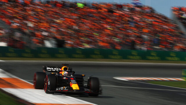 ZANDVOORT, NETHERLANDS - AUGUST 26: Max Verstappen of the Netherlands driving the (1) Oracle Red Bull Racing RB19 on track during qualifying ahead of the F1 Grand Prix of The Netherlands at Circuit Zandvoort on August 26, 2023 in Zandvoort, Netherlands.