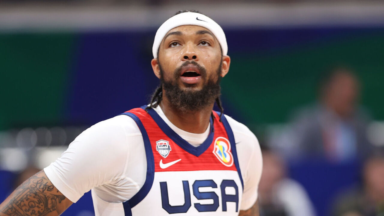 MANILA, PHILIPPINES - AUGUST 26: Brandon Ingram #14 of the USA Men's Senior National Team looks on against New Zealand as part of the 2023 FIBA World Cup on August 26, 2023 at Mall of Asia Arena in Manila, Philippines. NOTE TO USER: User expressly acknowledges and agrees that, by downloading and/or using this photograph, user is consenting to the terms and conditions of the Getty Images License Agreement. Mandatory Copyright Notice: Copyright 2023 NBAE
