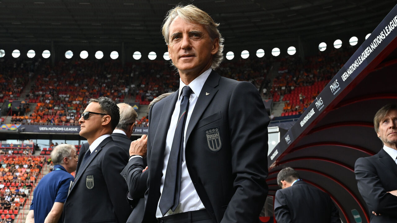 ENSCHEDE, NETHERLANDS - JUNE 18: Head coach of Italy Roberto Mancini looks on before the UEFA Nations League 2022/23 third-place match between Netherlands and Italy at FC Twente Stadium on June 18, 2023 in Enschede, Netherlands.