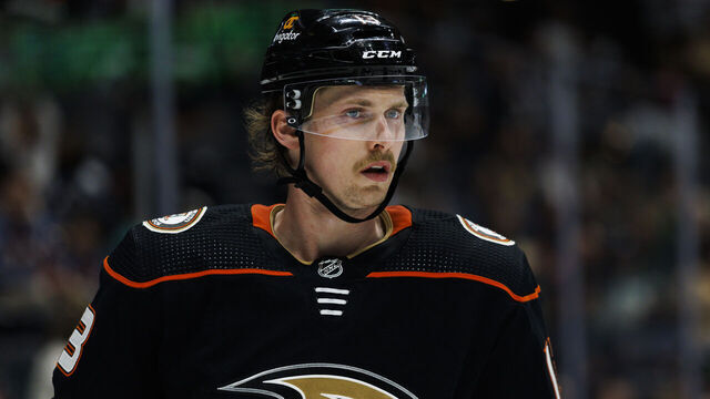 ANAHEIM, CA - APRIL 09: Anaheim Ducks defenseman Simon Benoit (13) during an NHL hockey game between the Colorado Avalanche and the Anaheim Ducks on April 9, 2023 at Honda Center in Anaheim, CA.