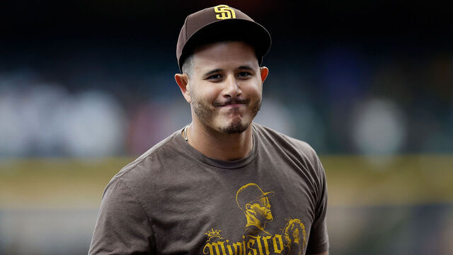 MILWAUKEE, WISCONSIN - AUGUST 26: Manny Machado #13 of the San Diego Padres during batting practice before the game against the Milwaukee Brewers at American Family Field on August 26, 2023 in Milwaukee, Wisconsin.