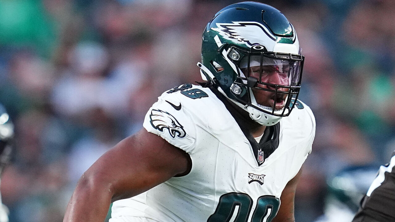 PHILADELPHIA, PENNSYLVANIA - AUGUST 17: Jalen Carter #98 of the Philadelphia Eagles in action against the Cleveland Browns during the preseason game at Lincoln Financial Field on August 17, 2023 in Philadelphia, Pennsylvania. The Browns tied the Eagles 18-18.