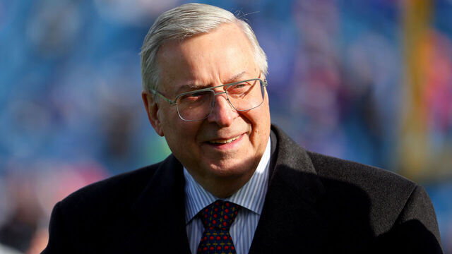 ORCHARD PARK, NEW YORK - JANUARY 15: Owner Terry Pegula of the Buffalo Bills looks on prior to a game against the Miami Dolphins in the AFC Wild Card playoff game at Highmark Stadium on January 15, 2023 in Orchard Park, New York.