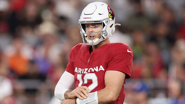 GLENDALE, ARIZONA - AUGUST 11: Quarterback Colt McCoy #12 of the Arizona Cardinals during the NFL game at State Farm Stadium on August 11, 2023 in Glendale, Arizona. The Cardinals defeated the Broncos 18-17.