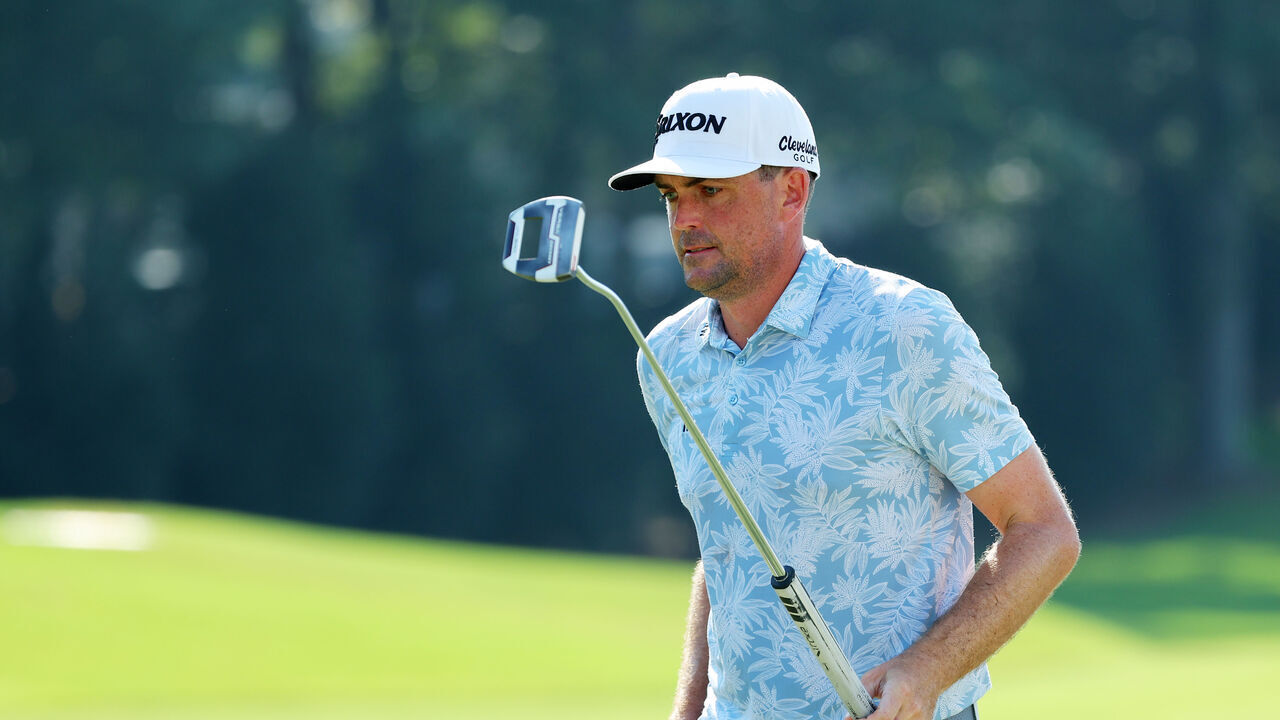 ATLANTA, GEORGIA - AUGUST 25: Keegan Bradley of the United States reacts on the 14th green during the second round of the TOUR Championship at East Lake Golf Club on August 25, 2023 in Atlanta, Georgia.