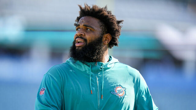JACKSONVILLE, FLORIDA - AUGUST 26: Christian Wilkins #94 of the Miami Dolphins warms up prior to a preseason game against the Jacksonville Jaguars at TIAA Bank Field on August 26, 2023 in Jacksonville, Florida.