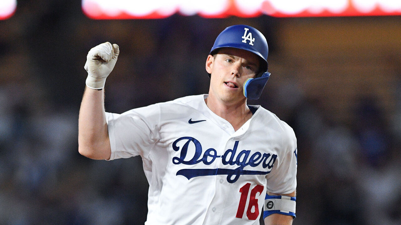 LOS ANGELES, CA - AUGUST 29: Los Angeles Dodgers catcher Will Smith (16) celebrates after hitting a solo home run during the MLB game between the Arizona Diamondbacks and the Los Angeles Dodgers on August 29, 2023 at Dodger Stadium in Los Angeles, CA.