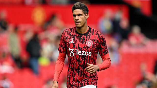 MANCHESTER, ENGLAND - AUGUST 26: Raphael Varane of Manchester United warms up ahead of the Premier League match between Manchester United and Nottingham Forest at Old Trafford on August 26, 2023 in Manchester, England.