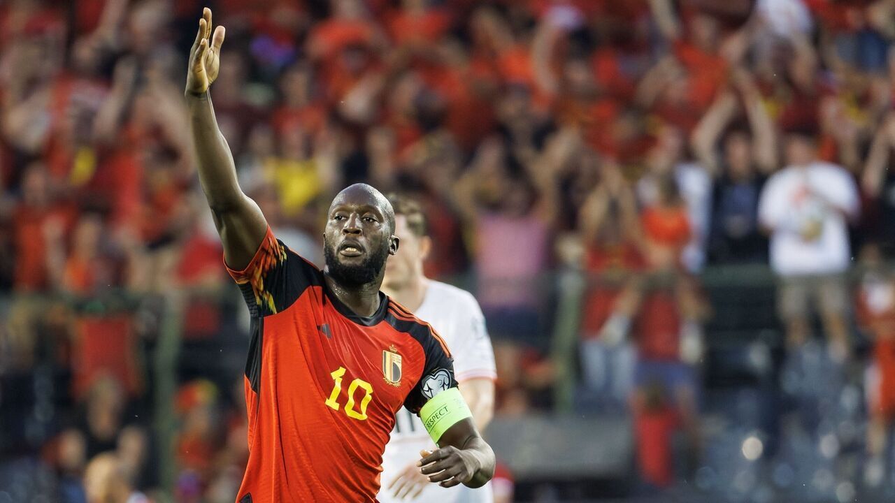 Belgium's Romelu Lukaku celebrates after scoring during a soccer game between Belgian national team Red Devils and Austria, Saturday 17 June 2023 in Brussels, the second (out of 8) qualification match for the Euro 2024 European Championships. BELGA PHOTO KURT DESPLENTER