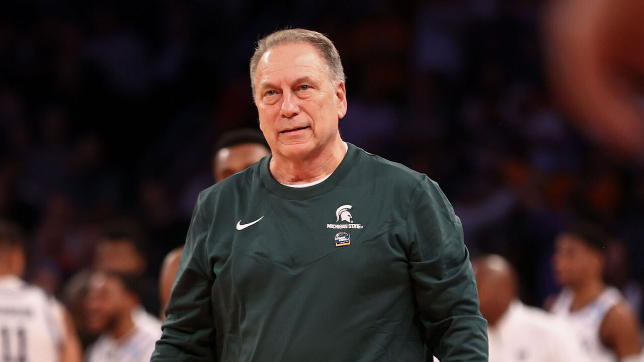 NEW YORK, NEW YORK - MARCH 23: Head coach Tom Izzo of the Michigan State Spartans looks on during the first half of the game against the Kansas State Wildcats during the Sweet Sixteen round of the 2023 NCAA Men's Basketball Tournament held at Madison Square Garden on March 23, 2023 in New York City.