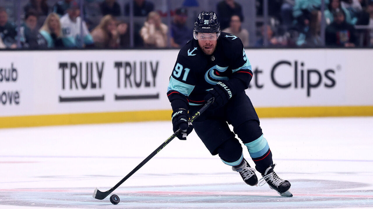 SEATTLE, WASHINGTON - APRIL 28: Daniel Sprong #91 of the Seattle Kraken skates against the Colorado Avalanche during the second period in Game Six of the First Round of the 2023 Stanley Cup Playoffs at Climate Pledge Arena on April 28, 2023 in Seattle, Washington.